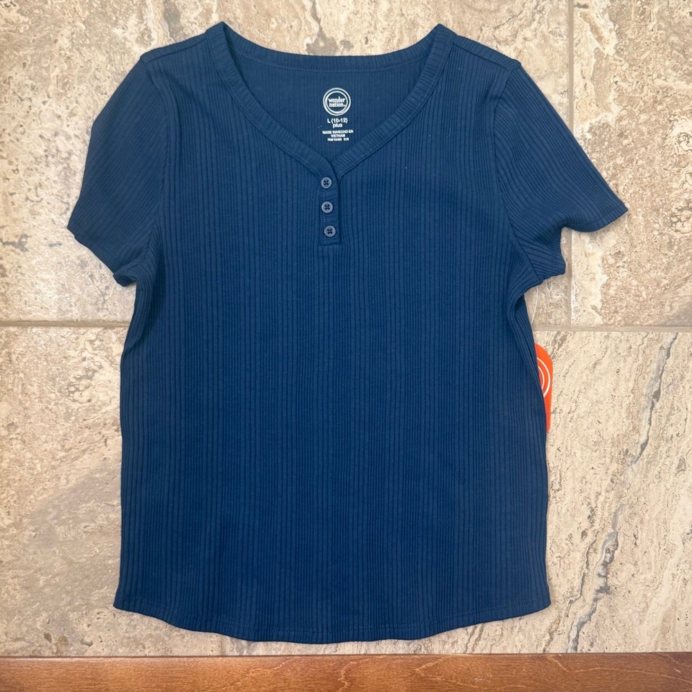 NWT Plus Size Large (10-12) Wonder Nation Navy Blue Henley knit Top